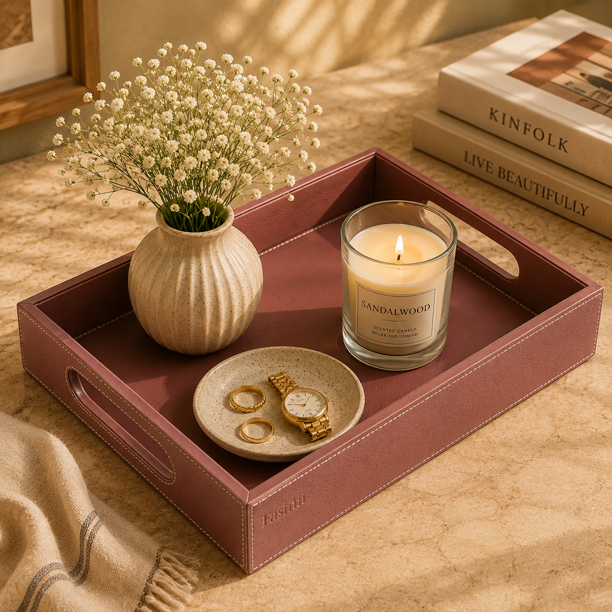 Premium Brown Leatherette Serving Tray