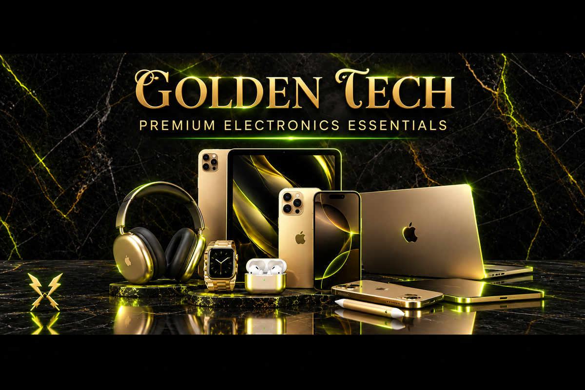 Golden Tech Banner with #74F70A